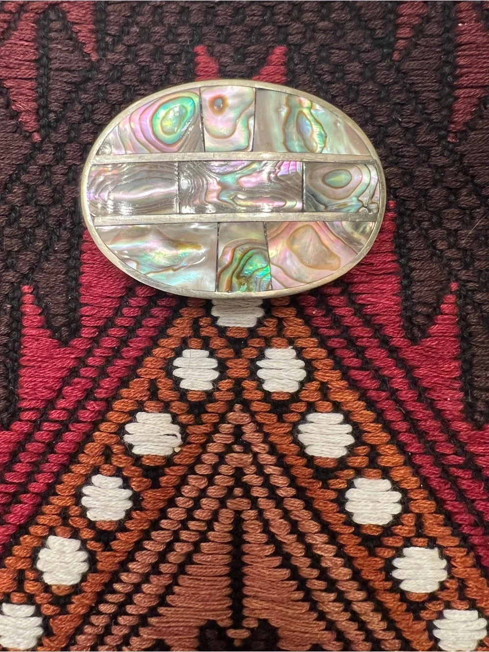 Vintage Oval Abalone Shell Inlay Belt Buckle - Iridescent